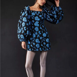 Free People Aureta Georgia Mini Dress NEW Size XS Formal Puff Sleeve Blue Floral